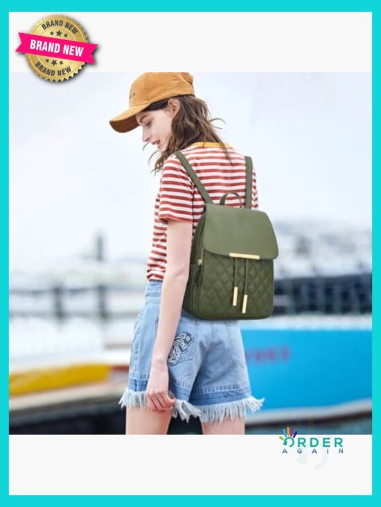 Quilted Faux Leather Backpack Purse with Gold Hardware Adjustable Straps main image 5